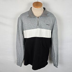Calvin Klein Sweatshirt Men's XL Black Gray White Colorblock Quarter Zip